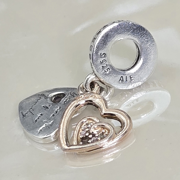 Pandora S925 ALE Silver and Gold Heart Charm Necklace - Picture 2 of 3